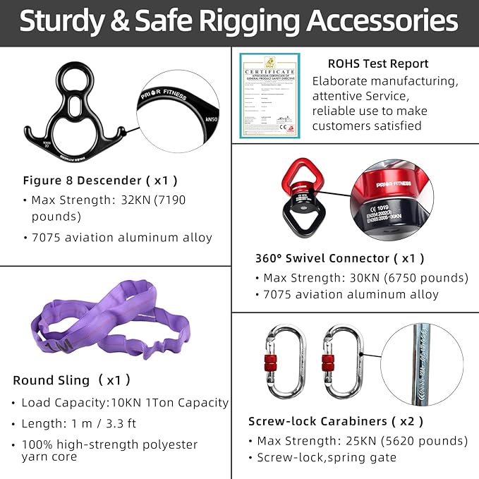 PRIOR FITNESS Aerial Silks Kit Colorful 9/15/20 Yards 40D Nylon Fabric Hammock Set With Hardware & Guide for All Levels Of Aerial Yoga Practice and Acrobatic Flying For Adults Aerial silk