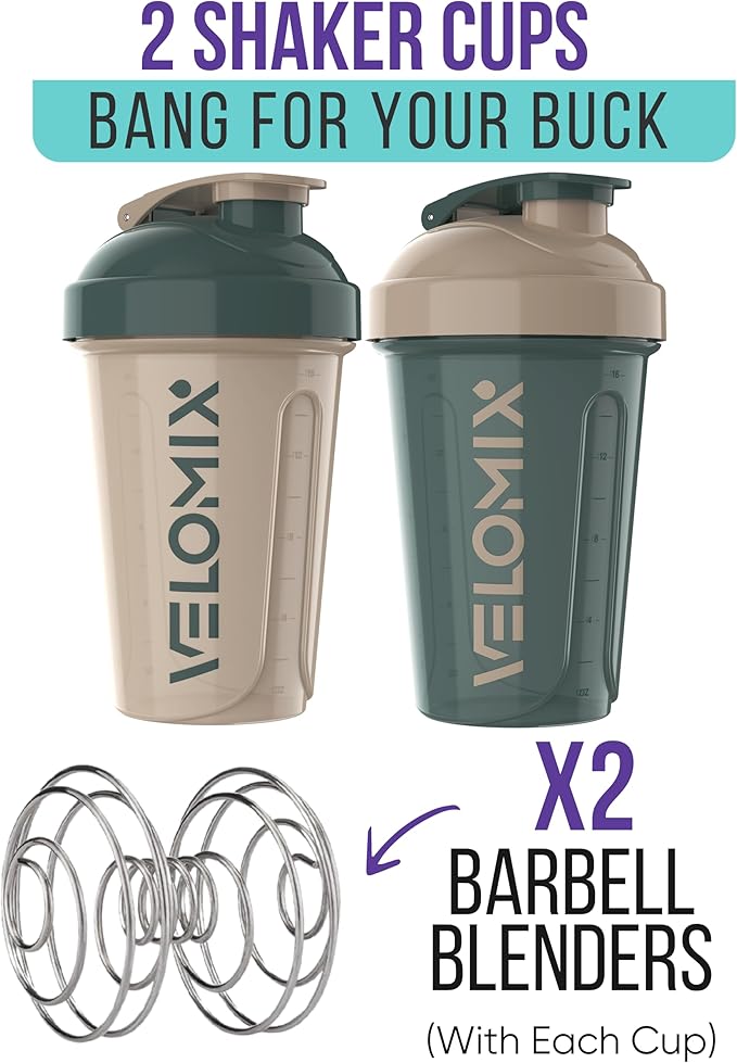 '-2 Pack- 20 oz Protein Shaker Bottles for Protein Mixes, 2x Wire Whisk, Leak Proof Shaker Cups for Protein Shakes and Pre Workout, Protein Shaker Bottle Pack, Protein Mixer Cup(Blue&Beige)