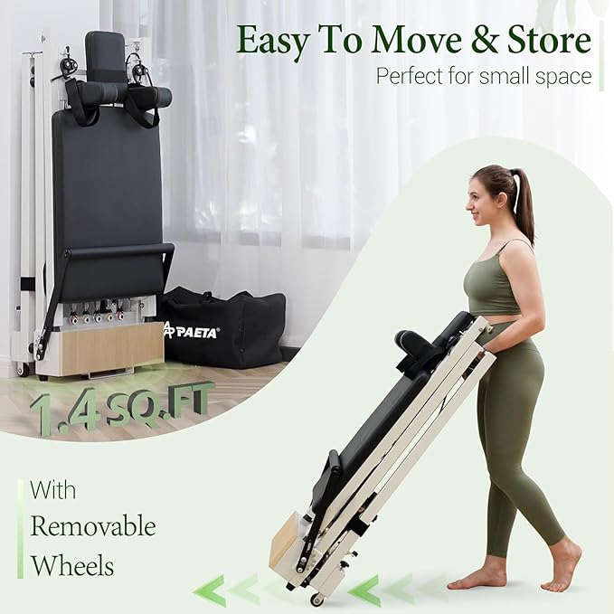 PAETA Pilates Reformer, 91" Foldable Reformer Pilates Machine with Adjustable Reformer Heights, Pilates Equipment with Piano Wire Spings and Jump Boards