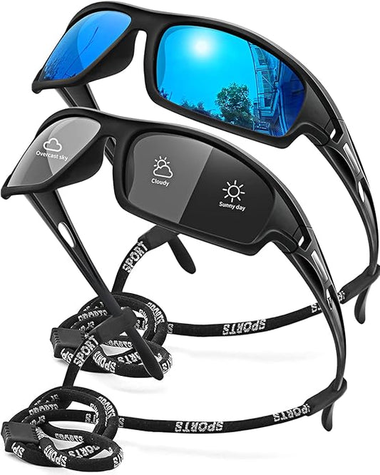 Polarized Sports Sunglasses for Men 100% UV Protection Wrap Around Unbreakable Sun Glasses for Fishing Driving