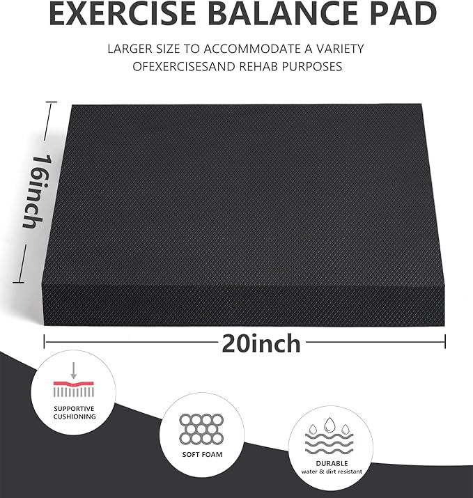 nuveti Large Balance Pad - TPE Non-Slip Mat for Fitness & Balance Exercises,Yoga, Physical Therapy, Knee Cushion Slip Resistant Foam Mat for Yoga & Balance Training, Board Foam for Strength Training, Kneeling Pads for Home Gym Exercise(20''x16''x2.4'')