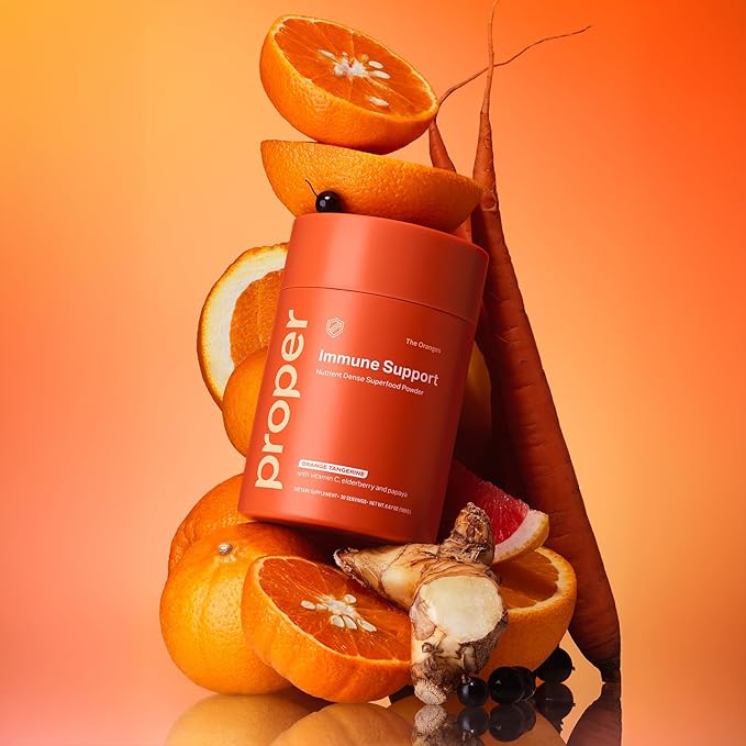 Proper, The Oranges Immune Support Supplement. Orange Tangerine Drink Mix. Elderberry Vitamin C and Zinc Complex with Echinacea, Immunity Vitamins, Phytonutrients and Gut Health Probiotic