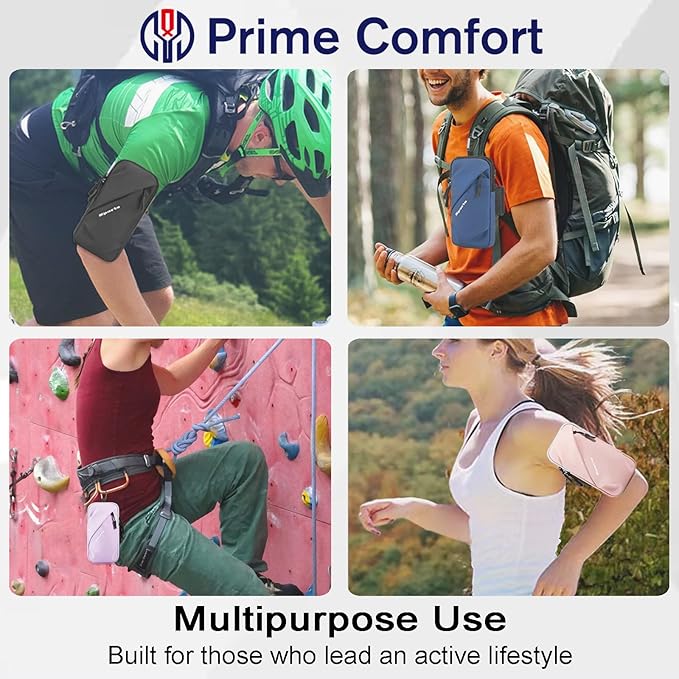 Phone Holder Arm Bands, Small Crossbody Shoulder Holsters Bag with Arm Band, Fits iPhone and All Cell Phones, Use for Running, Walking, Hiking & Biking (Plus Size Purple)