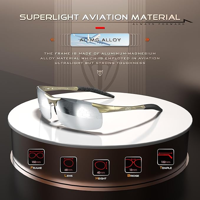 ATTCL Men's Sports Polarized Sunglasses Men for Driving running Fishing Golf - UV Protection Sun glasses Metal Frame