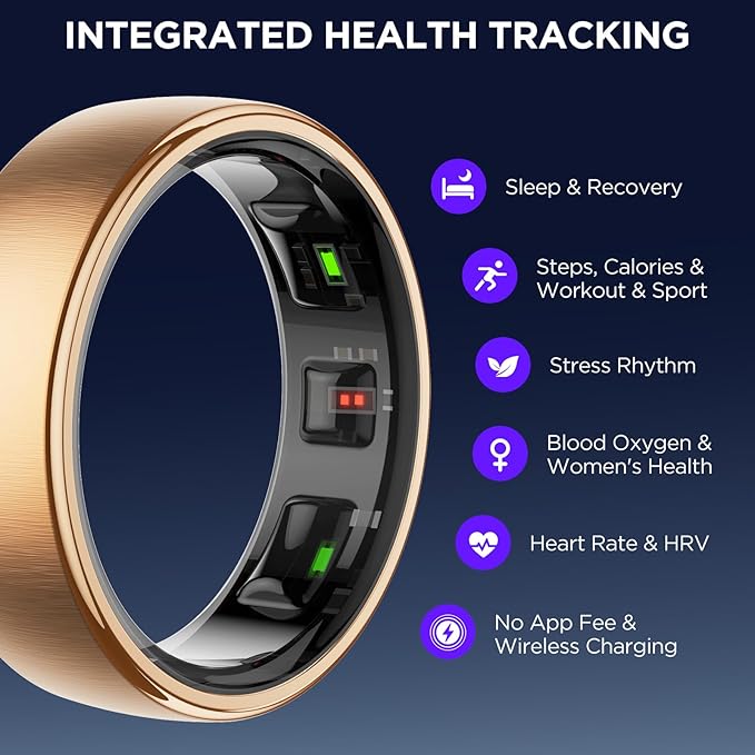 Fitness Tracker with Sleep Tracking, Smart Ring for Women Men, Activity Trackers Fitness Ring with 24/7 Heart Rate Monitor,Step Counter,Calorie Pedometer,No Subscription,for iOS Android(Rose Gold,#10)