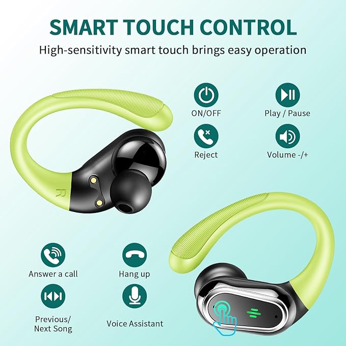 Wireless Earbuds, 2025 Bluetooth 5.4 Headphones Sport, Bluetooth Earbuds with ENC Noise Canceling Mic, 50H Stereo Wireless Headphones IP7 Waterproof with Earhooks, Dual LED Display for Workout/Running