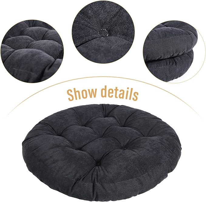 Tiita Floor Pillows Cushions Round Chair Cushion Outdoor Seat Pads for Sitting Meditation Yoga Living Room Sofa Balcony 22x22 Inch, Black