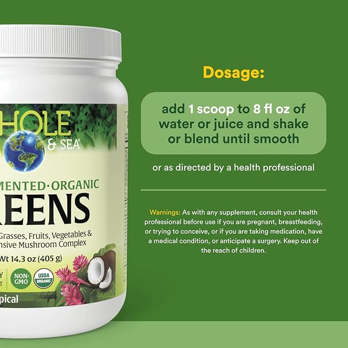 Whole Earth & Sea from Natural Factors, Organic Fermented Greens, Vegan Whole Food Supplement, Tropical, 14.3 Oz
