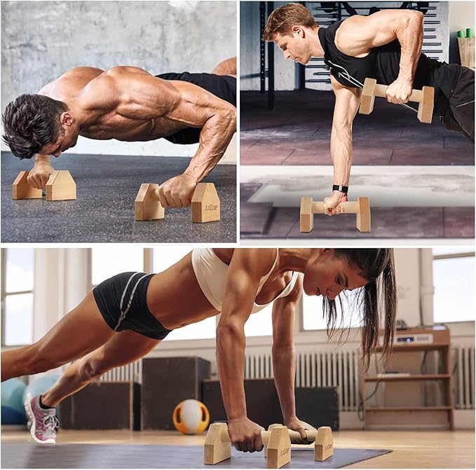Push Up Stands, Handstand Parallettes Bars, Solid Wood Push Up Bars with Non-Slip Mat Push up Handles for Floor Exercise Home Workout Equipment for Men & Women Strength Training
