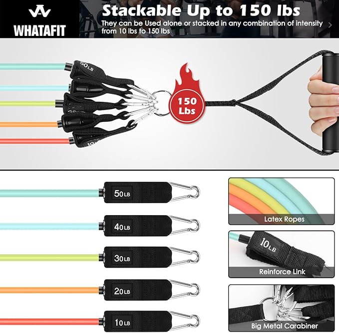 WHATAFIT Resistance Bands, Exercise Bands,Resistance Bands for Working Out, Work Out Bands with Handles for Men and Women Fitness, Strength Training Home Gym Equipment