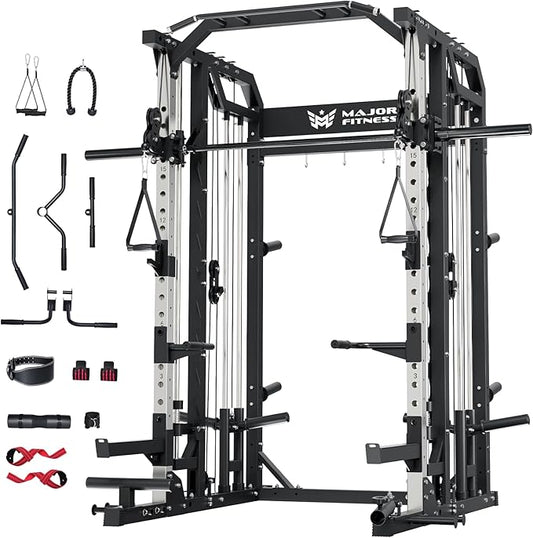 Major Fitness Drone2 Smith△ Machine – All-in-One Home Gym Squat Rack with Weight Bar, Dual LAT Pull-Down Systems & Cable Crossover Machine for Full-Body Workouts