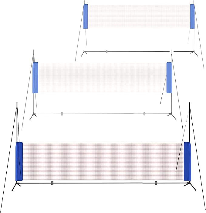 Portable Height Adjustable Badminton Volleyball Tennis Net Set Multi-Purpose Sports Equipment with Poles Stand and Carry Bag for Kids Adult Outdoor Exercise