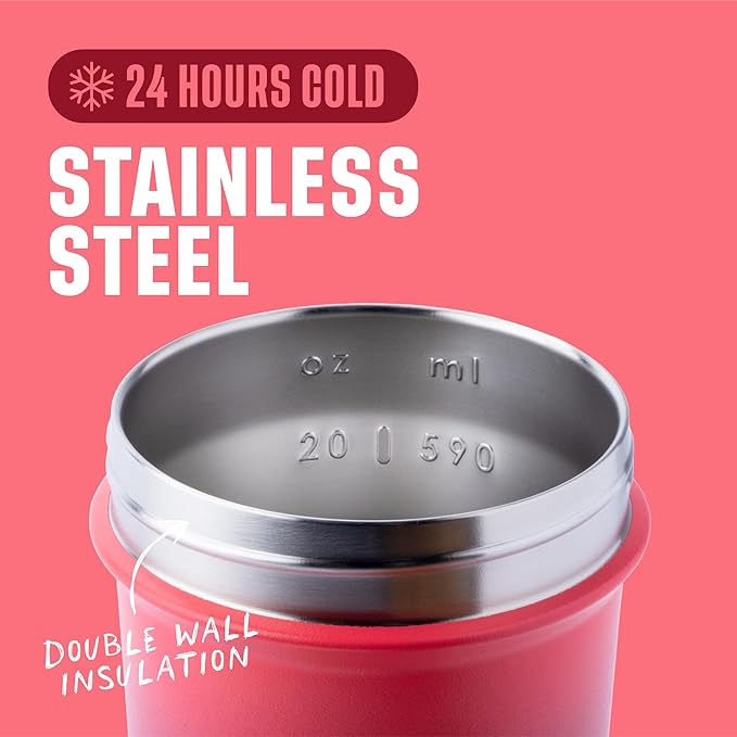 BlenderBottle Sport Sleek Insulated Stainless Steel Shaker Bottle with Wire Whisk, 25-Ounce, Sangria Ombre – Protein Shakes & Hydration for Athletes & Fitness Enthusiasts, Easy Mixing, Slim Easy to Hold, Keeps Drinks Cold, Lockable Lid