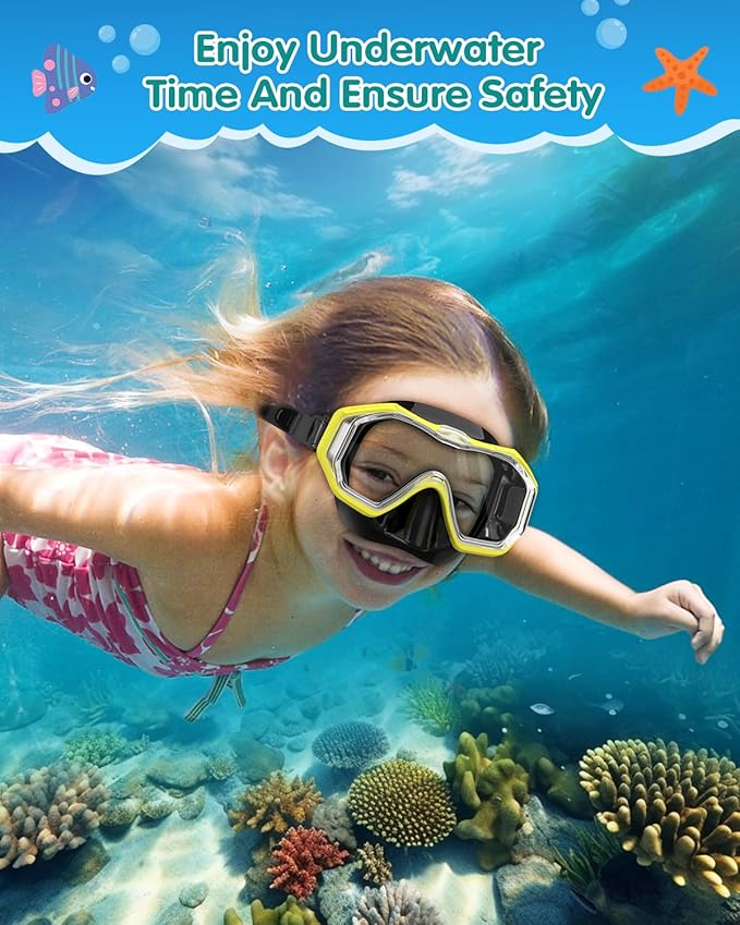 W WSTOO Kids Swim Goggles with Nose Cover,Snorkel Diving Swimming Mask for Youth 5-15,HD 3-Window Wide Vision Anti-Shattered Lens Anti-Fog&Leak