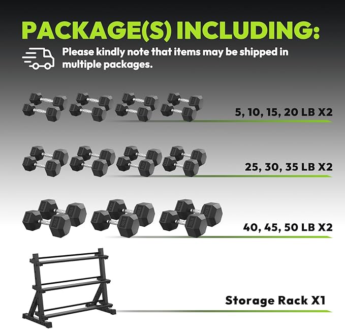 Hex Dumbbell Sets with Rack, 300-670 lb Rubber Encased Exercise & Fitness Dumbbells Set, Hand Weight for Strength Training, Weight Dumbbells
