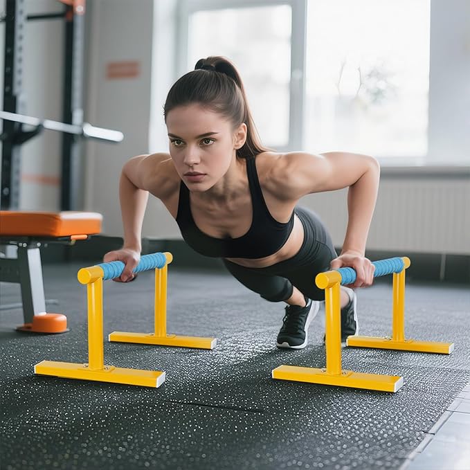 Strength Training Parallettes I-Sit Push Up Bars, Pushup Handles Calisthenics Equipment for Home Workout, Anti-slip Gymnastics Bars, Handstand & Dip Bar for Outdoor Exercise