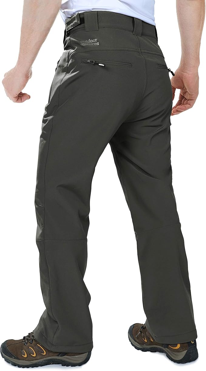 Outdoor Ventures Men's Lite Waterproof Windproof Fleece Lined Warm Hiking Ski Snow Pants Expandable-Waist