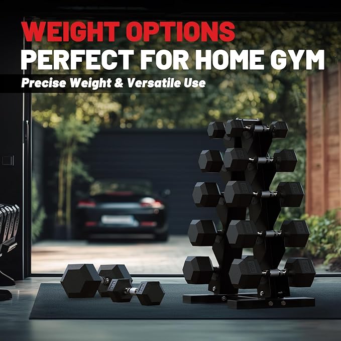 PAPABABE Hex Dumbbell Set, 45-135 lb Rubber Encased Home Gym Dumbbells, Weights Dumbbells Set for Women & Men, Hand Weight with Anti-Slip Grip