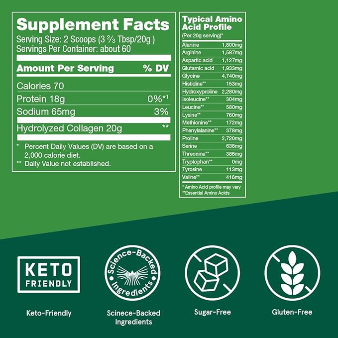 Bulletproof Unflavored Collagen Peptides Powder, 42.3 Ounces, Grass-Fed Collagen Protein and Amino Acids for Skin, Bones and Joints