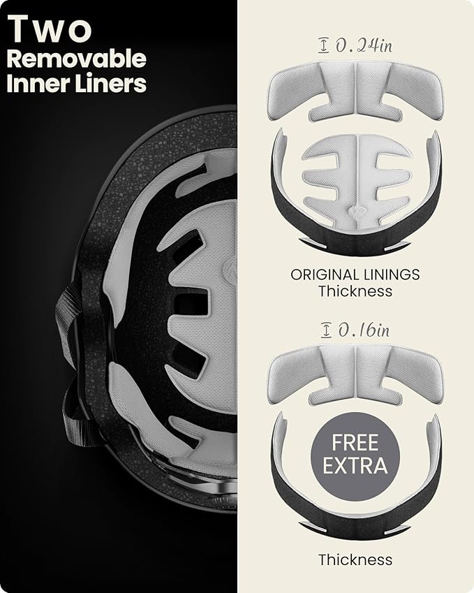 OutdoorMaster Skateboard Cycling Helmet - Two Removable Liners Ventilation Multi-Sport Scooter Roller Skate Inline Skating Rollerblading for Kids, Youth & Adults