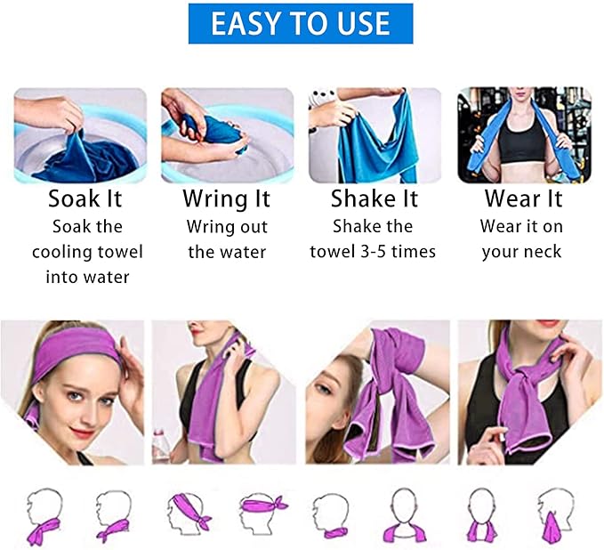 Ponpon 10pcs Cooling Towel Ice Towel Cooling Towels for Neck and Face Microfiber Cooling Towel for Gym, Travel, Yoga, Camping, Running, Outdoor Sport (10 Colors)