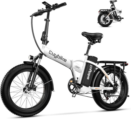 Foldable Electric Bike for Adults, 30+MPH, 48V 20Ah Removable Lithium Battery up to 80Miles, 20" Fat Tire 1000W Peak Motor Dirt Ebike Adult Electric Bicycle for Commute Beach Mountain E Bike
