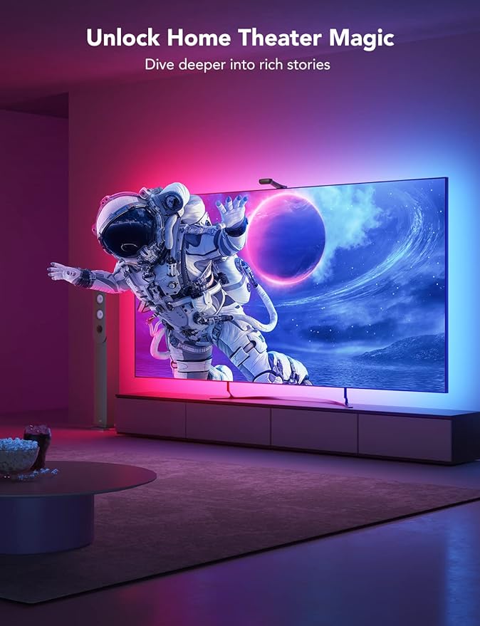 Govee Envisual TV Backlight T2 with Dual Cameras, 16.4ft RGBIC Wi-Fi LED Backlights for 75-85 inch TVs, Double Light Beads, for Home Decorations, Smart App Control, Music Sync