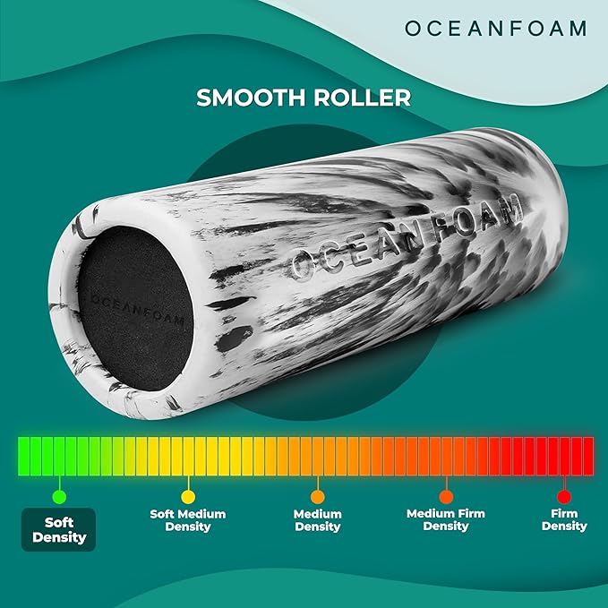 Oceanfoam Smooth Soft Foam Roller (Black Marbled) - Beginner, Travel Sized Low Density Foam Roller for Home & Gym, Physical Therapy, Back Pain, & Exercise - Yoga & Athletics (12.5" x 5")