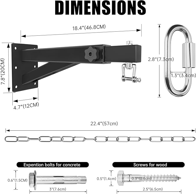 Adjustable Heavy Duty Bag Hanger,Wall Mount Punching Bag Hanger,Thickened Steel Plate and Stainless Steel kit for Home Gym Indoor Outdoor (Supports up to 900Ib)