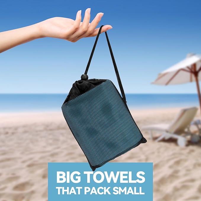 Microfiber Beach Towel-Perfect for Travel, Sports, Camping, Swimming, Yoga, Gym- Quick Dry, Sand Free, Compact, Lightweight, Absorbent (Marine Blue,Small(101x50cm, 40x20”))