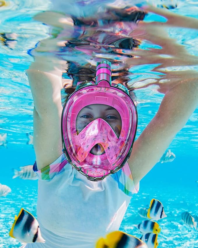 QingSong Full Face Snorkel Mask for Adults, Snorkeling Gear with Camera Mount, 180 Degree Panoramic View Snorkel Set Anti-Fog Anti-Leak