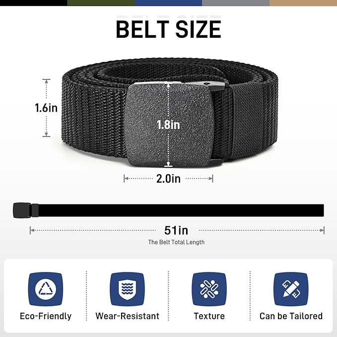 Tactical Men's Nylon Belts,5 Pack Mens Belts Casual,Military Canvas Outdoor Metal-free Belts