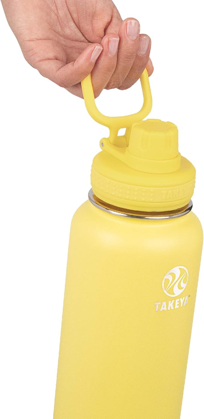 Takeya Actives Water Bottle with Spout Lid - Bottle with Double Stainless Steel Insulation - Dishwasher Safe & BPA-Free - Bottle with Spout Lid & Removable Bumper - 18 oz, Canary