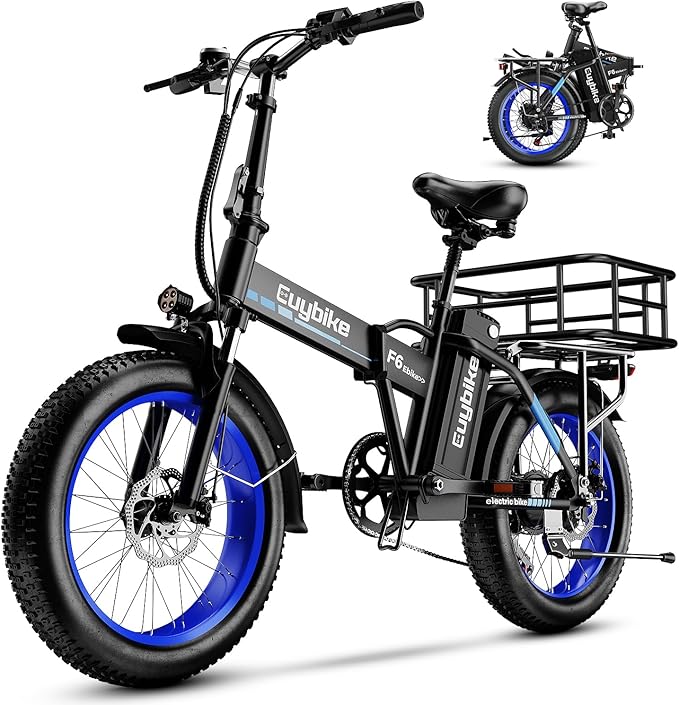 1000W Folding Electric Bike, 48V 20AH Large Removable Battery E Bike, 30+MPH, 80 Miles Max Range, 20" Fat Tire Electric Bike for Adults, Adult Electric Bicycles for Commute Beach Snow