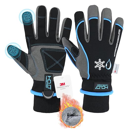 HANDLANDY Waterproof Insulated Work Gloves, 3M Thinsulate Thermal Winter Gloves for Men Women Touch Screen, Warm Ski Snowboard Cold Weather Gloves (Small, Blue)