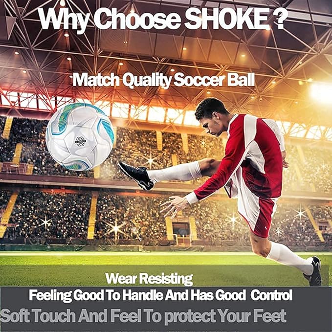 SHOKE Soccer Ball Size 5 Official Size Soccer Ball Thermal Bonded Training Slip Resistant