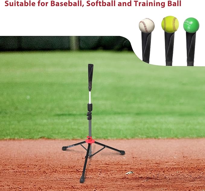 McHom Baseball & Softball Batting Tee - Hitting Travel Tee | Adjustable Height | Portable & Collapsible | Tripod Base