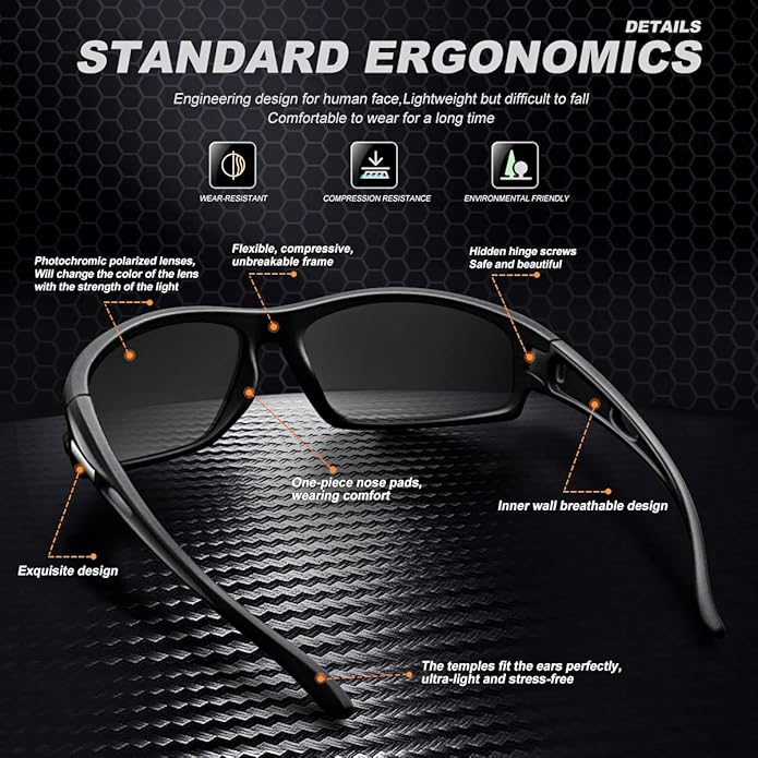 Polarized Sports Sunglasses for Men 100% UV Protection Wrap Around Unbreakable Sun Glasses for Fishing Driving