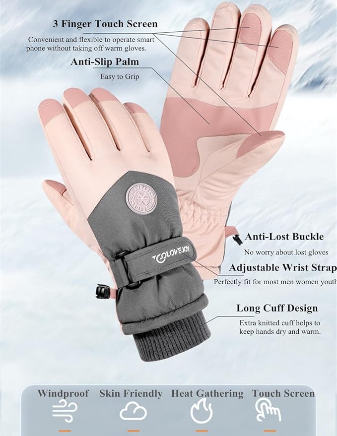 Winter Ski Snow Gloves for Men, Women, Youth | Touchscreen & Waterproof Cold Weather Hand Warming Gloves Winter Work Gloves