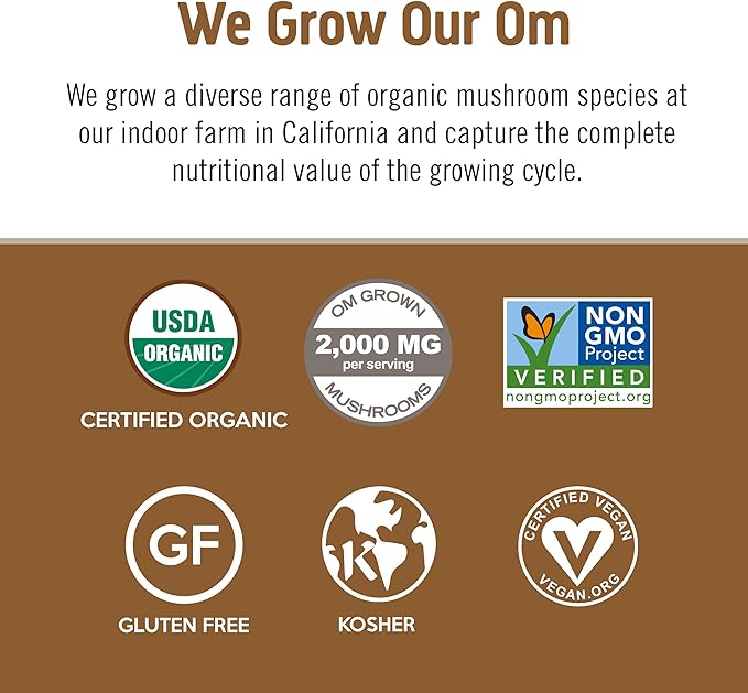 OM MUSHROOM SUPERFOOD Coffee Latte Blend Mushroom Powder, 8.47 Ounce Canister, 30 Servings, Lion's Mane, Cordyceps, Reishi, Chaga, Energy & Mental Clarity Support Supplement