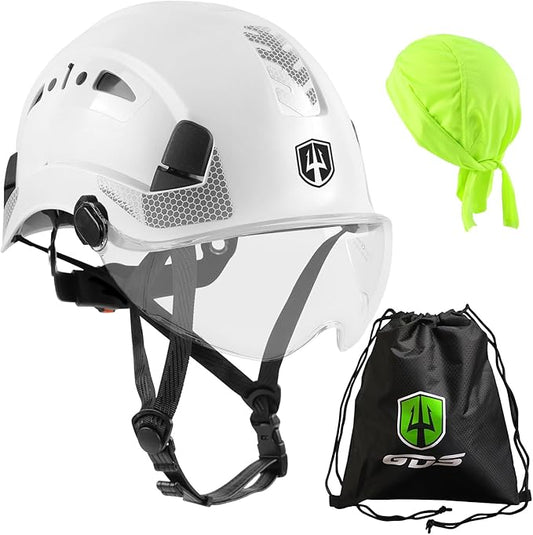 GREEN DEVIL Safety Helmet Hard Hat with Chin Strap Vented Lightweight Adjustable Hardhat for Men Women with Hi-Viz Design Ideal for Tree Climbing Work at Height
