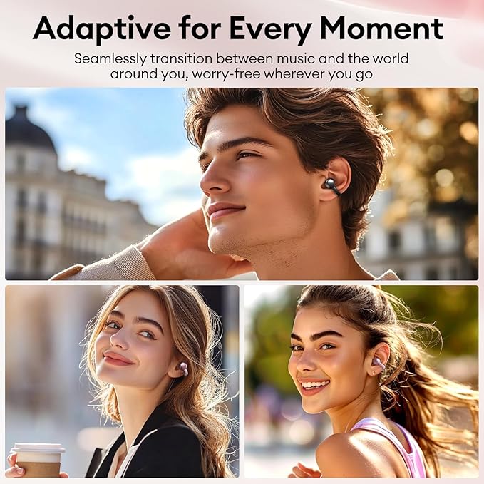 PAXA Stylish Open Ear Clip On Earbuds with Removable Butterfly Earring, Clip On Headphones with LCD Touch Screen, Fashionables Open Ear Headphones for Women, Butterfly Earring Rose Gold Earbuds