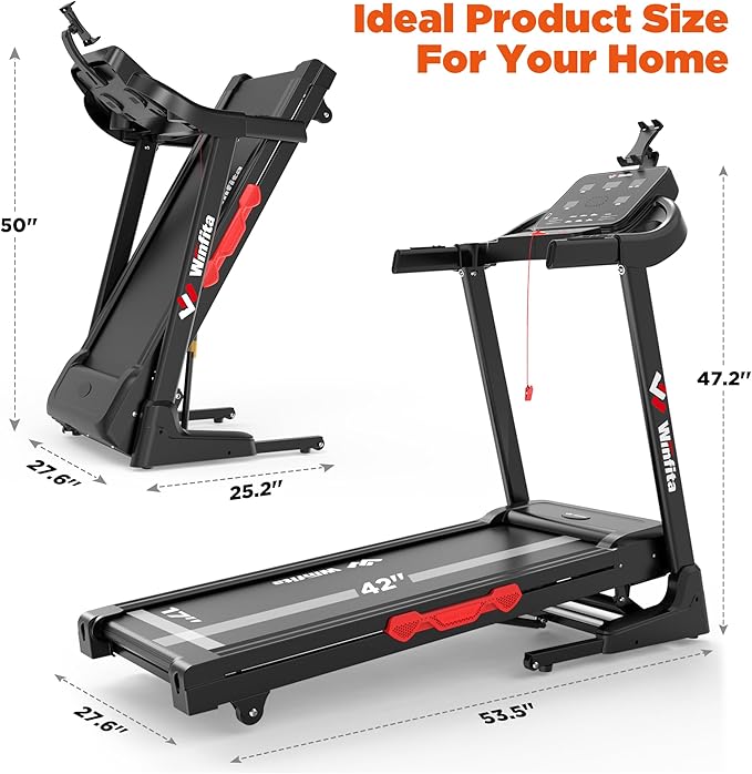 Treadmill with Incline, 300 LBS Capacity, 8 MPH or 10 MPH Speed, Bluetooth, App, Pause Function, Folding Treadmills for Home with 64 Programs, 17'' or 18'' Wide Belt, Heart Rate, BMI Detector