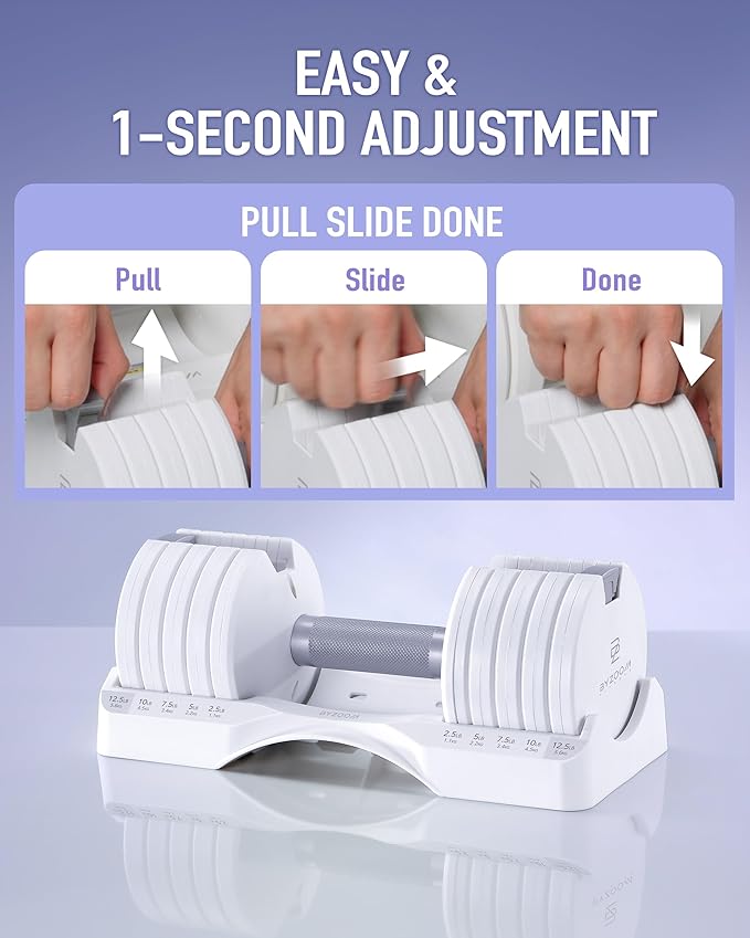 Adjustable Dumbbell – 12.5/25lb Single Unit OR Set of 2 – 5-in-1 Adjustable Weight for Home Gym, Strength Training & Fitness Workouts, White OR Black