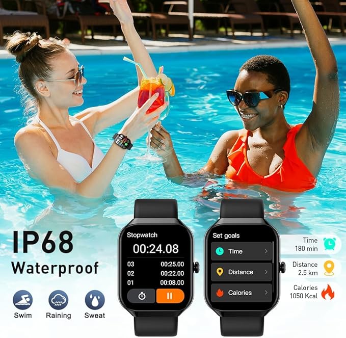 Smart Watch(Answer/Make Call), 1.96" HD Smartwatch for Men Women, 2025 Fitness Activity Tracker with Heart Rate/Sleep Monitor/Pedometer/110+ Sport Modes, IP68 Waterproof Fitness Watch for Android iOS
