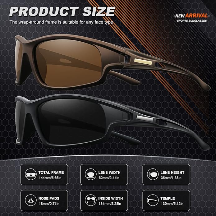Polarized Sports Sunglasses for Men 100% UV Protection Wrap Around Unbreakable Sun Glasses for Fishing Driving