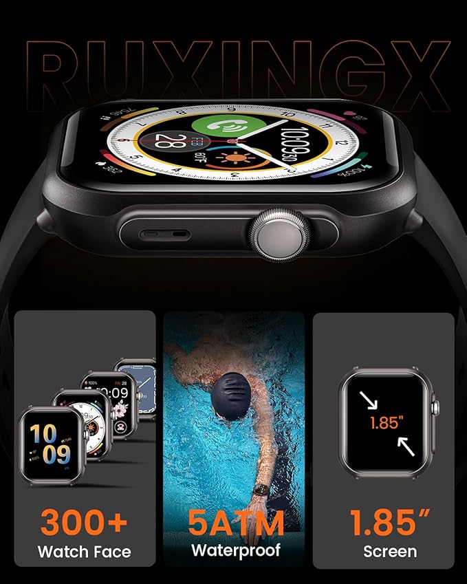 Smart Watch for Men for iPhone&Android: 100 Day+Battery Life, Smart Watch(Answer/Make Calls) with SpO2 Sleep Heart Rate Monitor,5ATM Waterproof,Fitness Tracker with 120+Sport,Reloj Inteligente Black