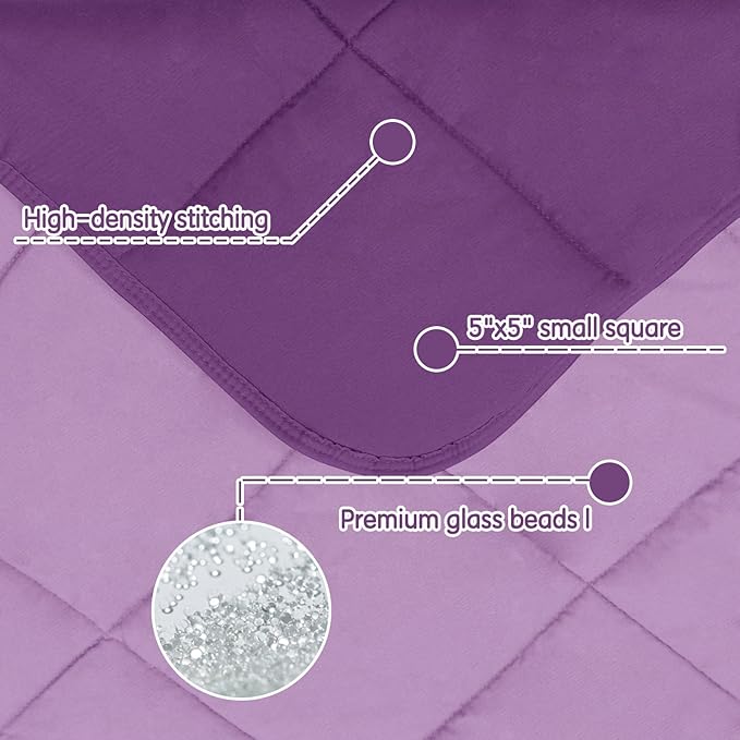 yescool Weighted Blanket (7 lbs, 41" x 60", Purple) Cooling Heavy Blanket for Sleeping Perfect for 60-90 lbs, Breathable Blanket with Premium Glass Bead, Machine Washable