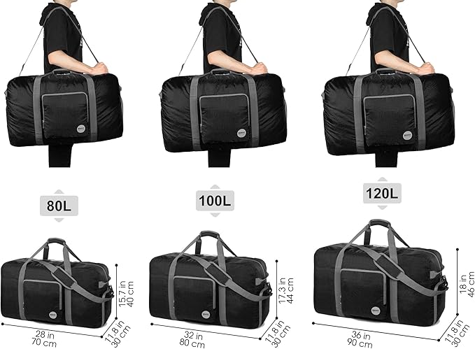 WANDF Foldable Travel Duffel Bag 60-120L Duffle Carry on for Women and Men