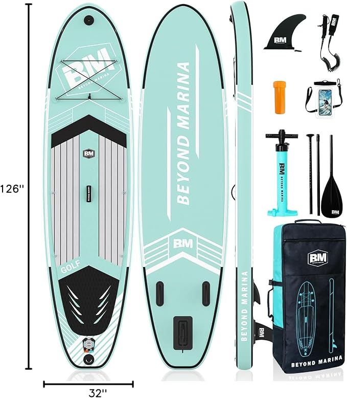 BM Paddle Board Inflatable Stand Up Paddle Board, SUP Paddleboard for Adult, Premium Accessories | Non-Slip EVA Deck & Foam Handles, Camera Mount, Double Action Pump, 85L Travel Backpack